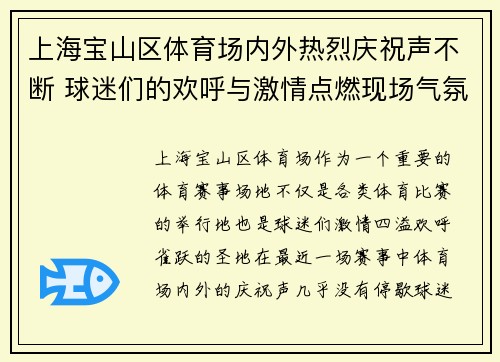 上海宝山区体育场内外热烈庆祝声不断 球迷们的欢呼与激情点燃现场气氛